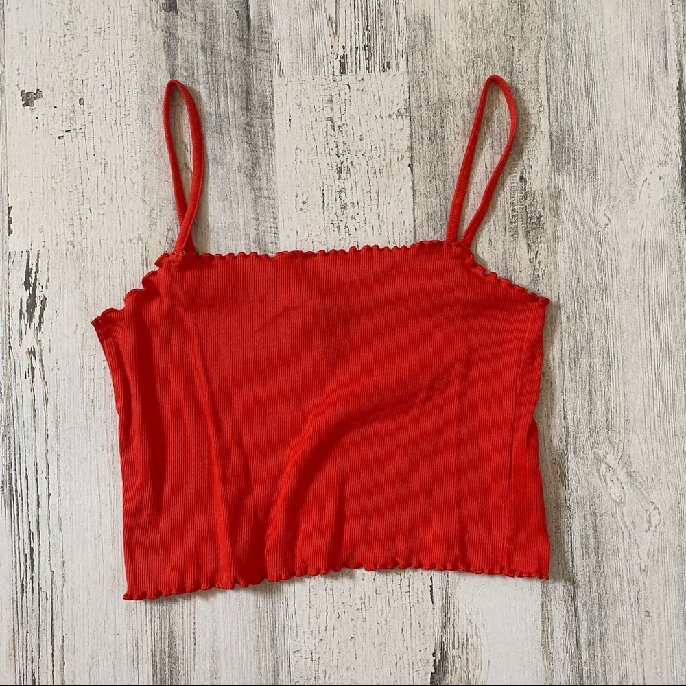 Topshop Tank Top Women 8 Red Ribbed Stretch Cropped Camisole Spaghetti Strap